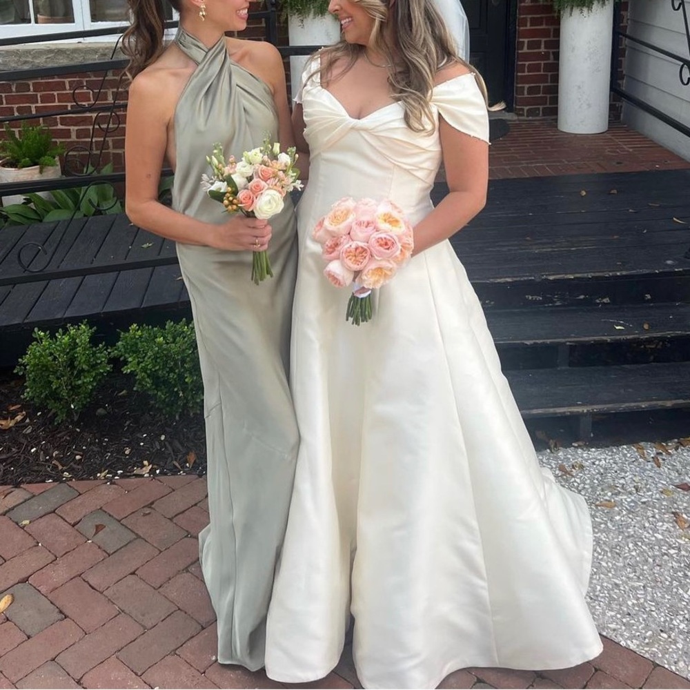 Show Me Your MuMu Jasmine Halter Maxi Dress Moss Green Luxe Satin- Small!